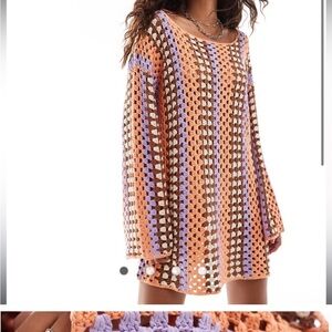 VRG GRL Myra Crochet Knit Dress in Orange and Purple XS